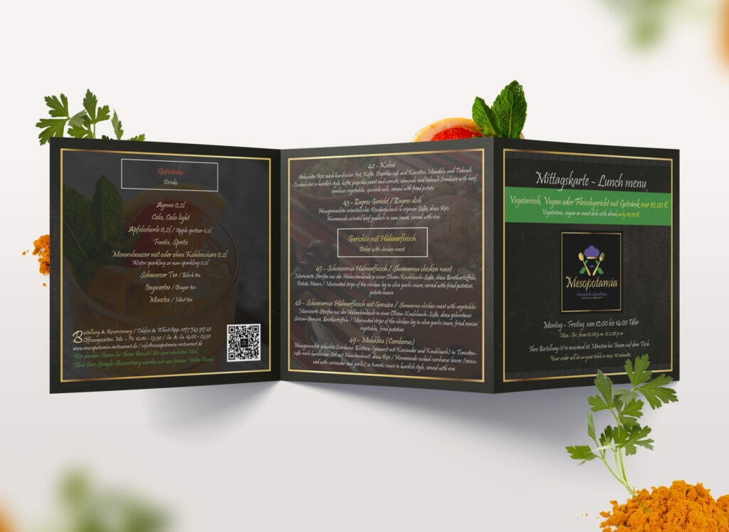 Printdesign: Mittagskarte Mesopotamia Restaurant Berlin