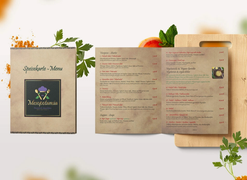 Printdesign: Speisekarte Mesopotamia Restaurant Berlin